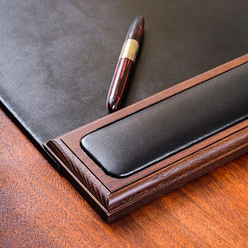 Dacasso Walnut & Leather Side-Rail Desk Pad Rectangular - 25.5" Width x 17.25000" Depth - Felt Black Backing - Leather - Walnut - 1 Each (P8402)