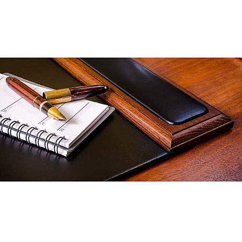 Dacasso Walnut & Leather Side-Rail Desk Pad Rectangular - 25.5" Width x 17.25000" Depth - Felt Black Backing - Leather - Walnut - 1 Each (P8402)