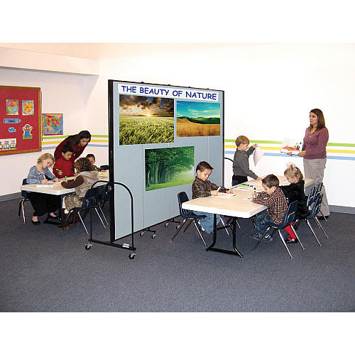 Screenflex Portable Room Dividers 72" Height x 24.1 ft Length - Black Metal Frame - Polyester - Stone - 1 Each (CFSL6013DG)
