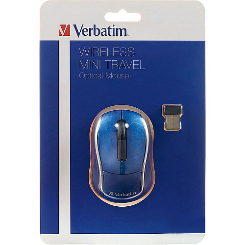 Verbatim Wireless Mini Travel Optical Mouse - Blue Optical - Wireless - Radio Frequency - Blue - USB 2.0 - 1600 dpi - Scroll Wheel - 3 Button(s) - 1 Each (97471)