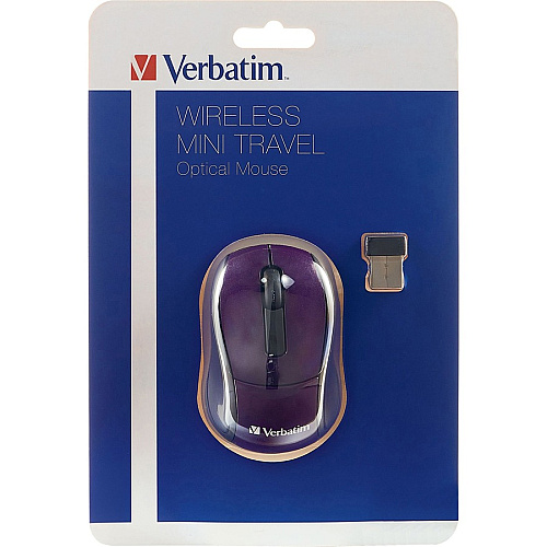 Verbatim Wireless Mini Travel Optical Mouse - Purple Optical - Wireless - Radio Frequency - Purple - 1 - USB - 1600 dpi - Scroll Wheel - 3 Button(s) (97473)