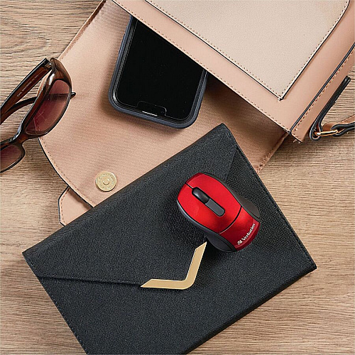 Verbatim Wireless Mini Travel Optical Mouse - Red Optical - Wireless - Radio Frequency - Red - USB - 1600 dpi - Scroll Wheel - 3 Button(s) - 1 Each (97540)