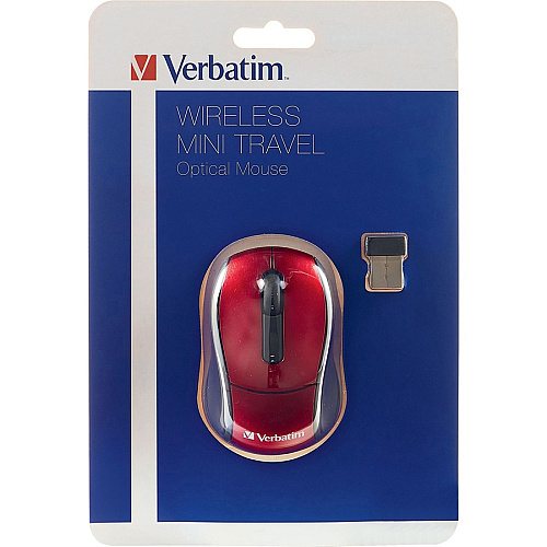 Verbatim Wireless Mini Travel Optical Mouse - Red Optical - Wireless - Radio Frequency - Red - USB - 1600 dpi - Scroll Wheel - 3 Button(s) - 1 Each (97540)