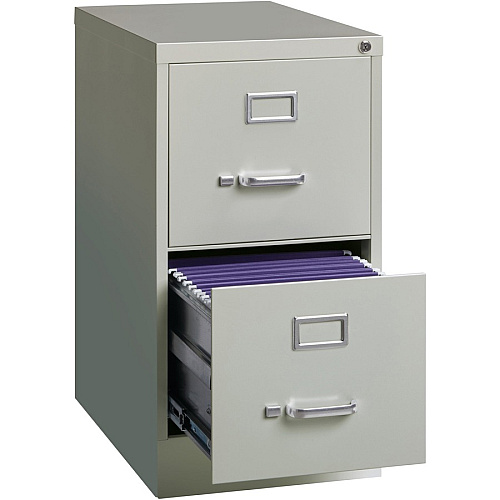Lorell Fortress Series 22" Commercial-Grade Vertical File Cabinet 15" Width x 22" Depth x 28.4" Height - 2 x Drawer(s) for File - Letter - Lockable, Ball-bearing Suspension - Light Gray - Steel - Recycled (LLR42292)