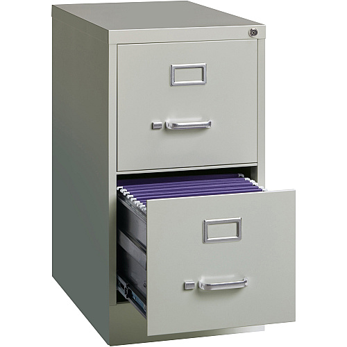 Lorell Fortress Series 22" Commercial-Grade Vertical File Cabinet 15" Width x 22" Depth x 28.4" Height - 2 x Drawer(s) for File - Letter - Lockable, Ball-bearing Suspension - Light Gray - Steel - Recycled (LLR42292)