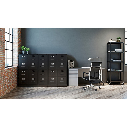 Lorell Fortress Series 22" Commercial-Grade Vertical File Cabinet 15" Width x 22" Depth x 52" Height - 4 x Drawer(s) for File - Letter - Lockable, Ball-bearing Suspension - Black - Steel - Recycled (LLR42294)