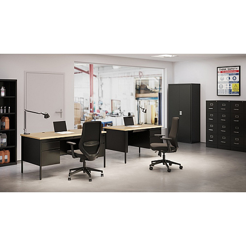 Lorell Fortress Series 22" Commercial-Grade Vertical File Cabinet 15" Width x 22" Depth x 52" Height - 4 x Drawer(s) for File - Letter - Lockable, Ball-bearing Suspension - Black - Steel - Recycled (LLR42294)