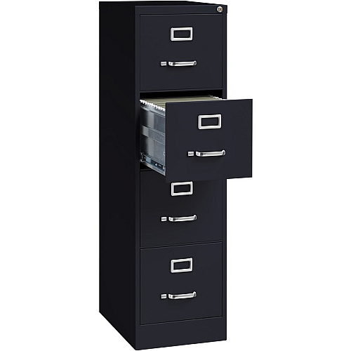 Lorell Fortress Series 22" Commercial-Grade Vertical File Cabinet 15" Width x 22" Depth x 52" Height - 4 x Drawer(s) for File - Letter - Lockable, Ball-bearing Suspension - Black - Steel - Recycled (LLR42294)