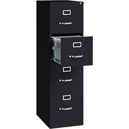 Lorell Fortress Series 22" Commercial-Grade Vertical File Cabinet 15" Width x 22" Depth x 52" Height - 4 x Drawer(s) for File - Letter - Lockable, Ball-bearing Suspension - Black - Steel - Recycled (LLR42294)