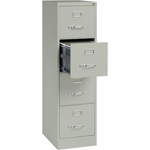 Lorell Fortress Series 22" Commercial-Grade Vertical File Cabinet 15" Width x 22" Depth x 52" Height - 4 x Drawer(s) for File - Letter - Lockable, Ball-bearing Suspension - Light Gray - Steel - Recycled (LLR42295)