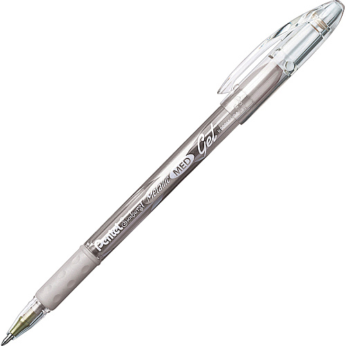 Pentel Arts Pentel Sunburst Metallic Color Permanent Gel Pens 0.8 mm Medium Pen Point - Refillable - Gold, Silver Ink - Gel-based - 2 / Pack (K908MBP2XZ)