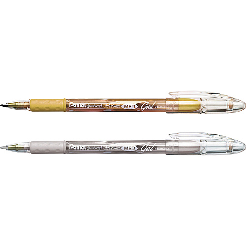 Pentel Arts Pentel Sunburst Metallic Color Permanent Gel Pens 0.8 mm Medium Pen Point - Refillable - Gold, Silver Ink - Gel-based - 2 / Pack (K908MBP2XZ)