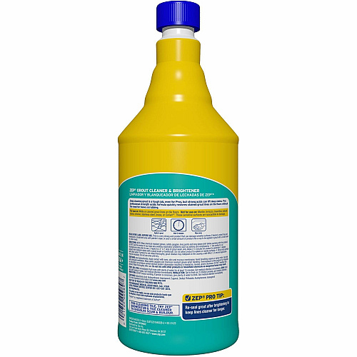 Zep Commercial Grout Cleaner and Brightener For Grout, Professional, Tile, Floor, Bathroom - 32 fl oz (1 quart) - Easy to Use, Durable - Yellow - 1 Each (ZU104632)