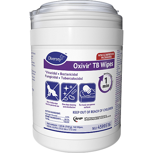 Diversey Oxivir Tb Wipes For Multipurpose - Characteristic Scent - 7" Length x 6" Width - Recommended For: Bacteria Remover, Fungi Remover, Virus Remover, Blood Remover - Disinfectant, VOC-free - White - 160/Tub - 1 Each (4599516)