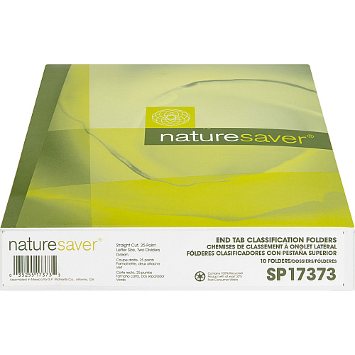 Nature Saver Letter Recycled Classification Folder 8 1/2" x 11" - End Tab Location - 2 Divider(s) - 25 pt. - Fiberboard - Green - 100% Recycled - 10 / Box (SP17373)