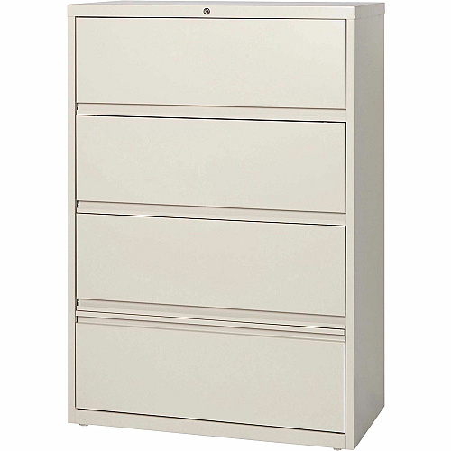 Lorell Fortress Lateral File with Roll-Out Shelf 36" Width x 18.6" Depth x 52.5" Height - 4 x Drawer(s) for File - Letter, Legal, A4 - Ball-bearing Suspension, Interlocking, Heavy Duty, Recessed Handle, Leveling Glide - Putty - Metal - Recycled (LLR43510)