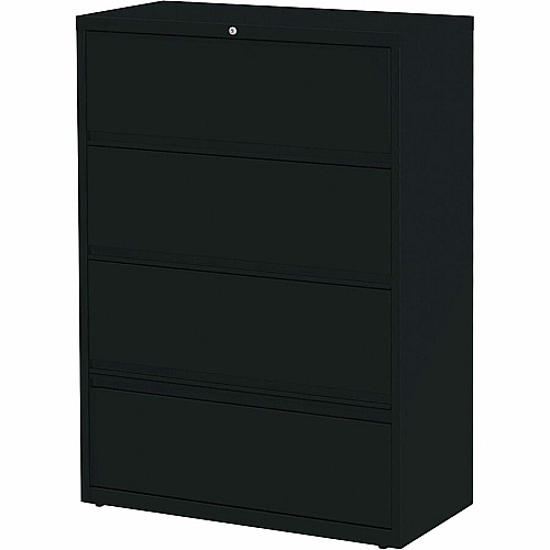 Lorell Fortress Lateral File with Roll-Out Shelf 36" Width x 18.6" Depth x 52.5" Height - 4 x Drawer(s) for File - A4, Letter, Legal - Interlocking, Heavy Duty, Leveling Glide, Recessed Handle, Ball-bearing Suspension - Black - Metal - Recycled (LLR43511)