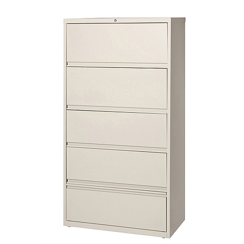 Lorell Fortress Lateral File with Roll-Out Shelf 36" Width x 18.6" Depth x 68.8" Height - 5 x Drawer(s) for File - A4, Legal, Letter - Ball-bearing Suspension, Recessed Handle, Leveling Glide, Heavy Duty, Interlocking - Putty - Steel - Recycled (LLR43512)