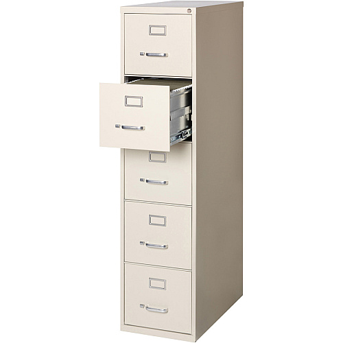 Lorell Fortress Series 26-1/2" Commercial-Grade Vertical File Cabinet 15" Width x 26.5" Depth x 61" Height - 5 x Drawer(s) for File - Letter - Vertical - Ball-bearing Suspension, Heavy Duty, Security Lock - Putty - Steel - Recycled (LLR48497)