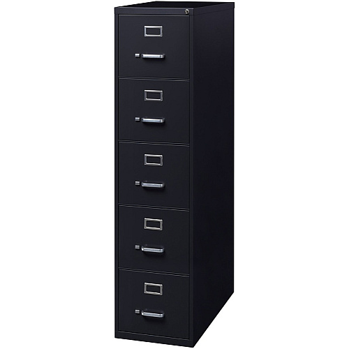 Lorell Fortress Series 26-1/2" Commercial-Grade Vertical File Cabinet 15" Width x 26.5" Depth x 61.6" Height - 5 x Drawer(s) for File - Letter - Vertical - Heavy Duty, Security Lock, Ball-bearing Suspension - Black - Steel - Recycled (LLR48498)