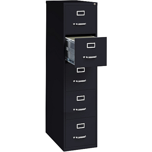 Lorell Fortress Series 26-1/2" Commercial-Grade Vertical File Cabinet 15" Width x 26.5" Depth x 61.6" Height - 5 x Drawer(s) for File - Letter - Vertical - Heavy Duty, Security Lock, Ball-bearing Suspension - Black - Steel - Recycled (LLR48498)