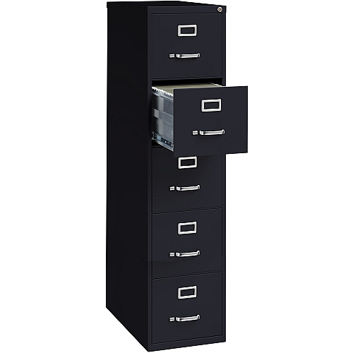Lorell Fortress Series 26-1/2" Commercial-Grade Vertical File Cabinet 15" Width x 26.5" Depth x 61.6" Height - 5 x Drawer(s) for File - Letter - Vertical - Heavy Duty, Security Lock, Ball-bearing Suspension - Black - Steel - Recycled (LLR48498)