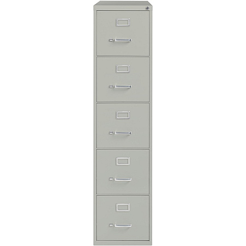 Lorell Fortress Series 26-1/2" Commercial-Grade Vertical File Cabinet 15" Width x 26.5" Depth x 61.6" Height - 5 x Drawer(s) for File - Letter - Vertical - Security Lock, Ball-bearing Suspension, Heavy Duty - Light Gray - Steel - Recycled (LLR48499)