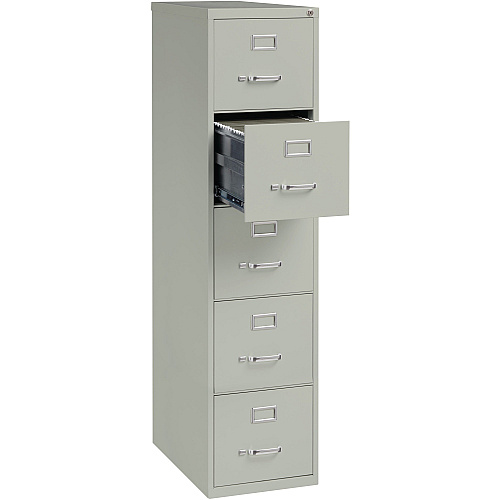 Lorell Fortress Series 26-1/2" Commercial-Grade Vertical File Cabinet 15" Width x 26.5" Depth x 61.6" Height - 5 x Drawer(s) for File - Letter - Vertical - Security Lock, Ball-bearing Suspension, Heavy Duty - Light Gray - Steel - Recycled (LLR48499)