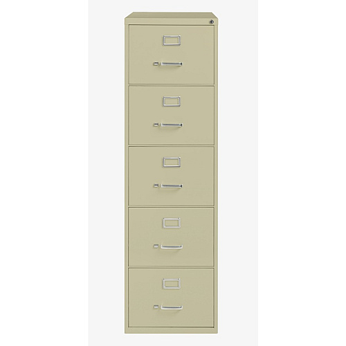 Lorell Fortress Series 26-1/2" Commercial-Grade Vertical File Cabinet 18" Width x 26.5" Depth x 61" Height - 5 x Drawer(s) for File - Legal - Vertical - Ball-bearing Suspension, Security Lock, Heavy Duty - Putty - Steel - Recycled (LLR48500)