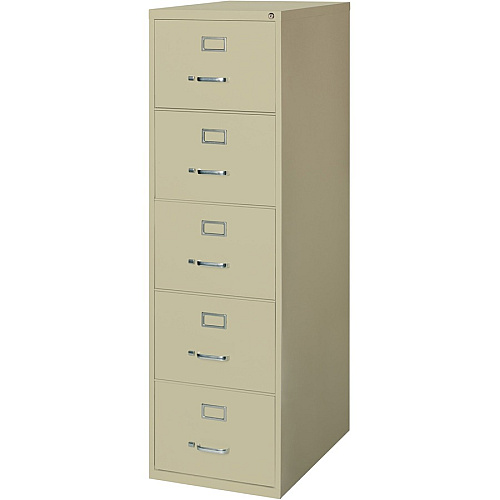 Lorell Fortress Series 26-1/2" Commercial-Grade Vertical File Cabinet 18" Width x 26.5" Depth x 61" Height - 5 x Drawer(s) for File - Legal - Vertical - Ball-bearing Suspension, Security Lock, Heavy Duty - Putty - Steel - Recycled (LLR48500)