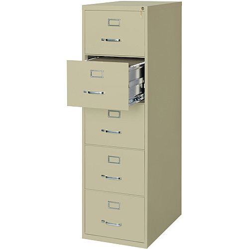 Lorell Fortress Series 26-1/2" Commercial-Grade Vertical File Cabinet 18" Width x 26.5" Depth x 61" Height - 5 x Drawer(s) for File - Legal - Vertical - Ball-bearing Suspension, Security Lock, Heavy Duty - Putty - Steel - Recycled (LLR48500)