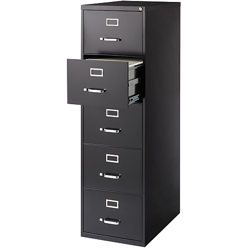 Lorell Fortress Series 26-1/2" Commercial-Grade Vertical File Cabinet 18" Width x 26.5" Depth x 61" Height - 5 x Drawer(s) for File - Legal - Vertical - Heavy Duty, Security Lock, Ball-bearing Suspension - Black - Steel - Recycled (LLR48501)