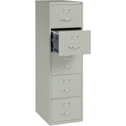 Lorell Fortress Series 26-1/2" Commercial-Grade Vertical File Cabinet 18" Width x 26.5" Depth x 61" Height - 5 x Drawer(s) for File - Legal - Vertical - Security Lock, Heavy Duty, Ball-bearing Suspension - Light Gray - Steel - Recycled (LLR48502)