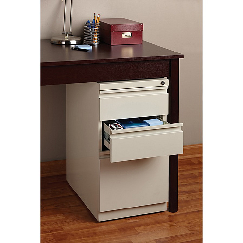 Lorell 20" Box/Box/File Mobile File Cabinet with Full-Width Pull 15" Width x 20" Depth x 27.8" Height - Letter - Ball-bearing Suspension, Security Lock, Recessed Handle - Putty - Steel - Recycled (LLR49520)
