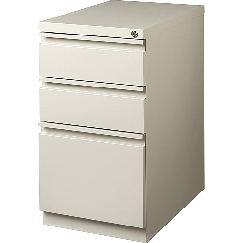 Lorell 20" Box/Box/File Mobile File Cabinet with Full-Width Pull 15" Width x 20" Depth x 27.8" Height - Letter - Ball-bearing Suspension, Security Lock, Recessed Handle - Putty - Steel - Recycled (LLR49520)