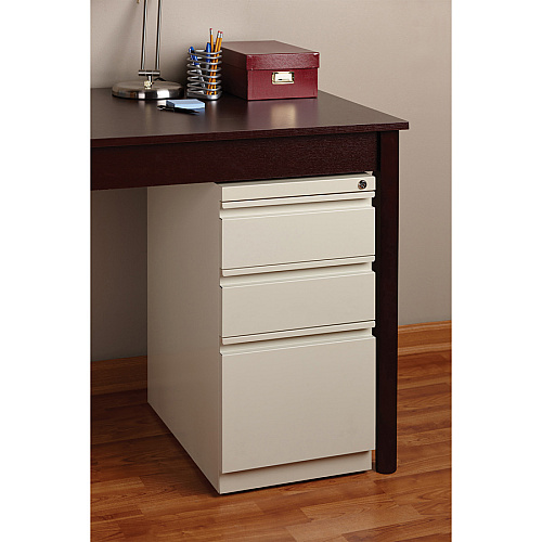 Lorell 20" Box/Box/File Mobile File Cabinet with Full-Width Pull 15" Width x 20" Depth x 27.8" Height - Letter - Ball-bearing Suspension, Security Lock, Recessed Handle - Putty - Steel - Recycled (LLR49520)