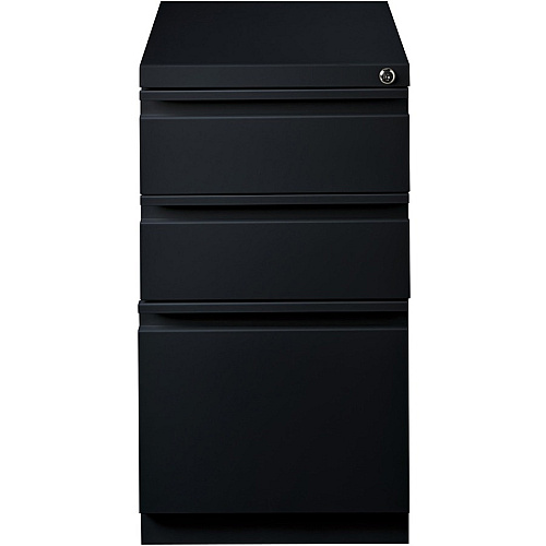 Lorell 20" Box/Box/File Mobile File Cabinet with Full-Width Pull 15" Width x 20" Depth x 27.8" Height - Letter - Ball-bearing Suspension, Recessed Handle, Security Lock - Black - Steel - Recycled (LLR49521)