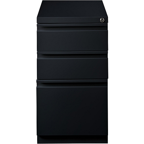 Lorell 20" Box/Box/File Mobile File Cabinet with Full-Width Pull 15" Width x 20" Depth x 27.8" Height - Letter - Ball-bearing Suspension, Recessed Handle, Security Lock - Black - Steel - Recycled (LLR49521)