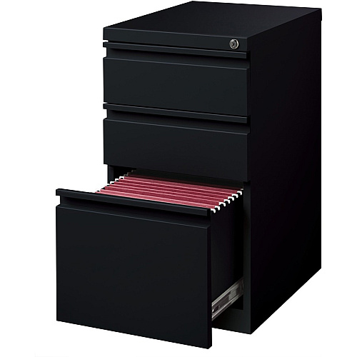 Lorell 20" Box/Box/File Mobile File Cabinet with Full-Width Pull 15" Width x 20" Depth x 27.8" Height - Letter - Ball-bearing Suspension, Recessed Handle, Security Lock - Black - Steel - Recycled (LLR49521)
