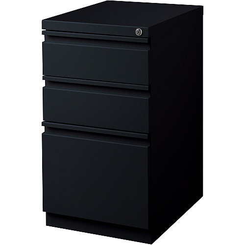 Lorell 20" Box/Box/File Mobile File Cabinet with Full-Width Pull 15" Width x 20" Depth x 27.8" Height - Letter - Ball-bearing Suspension, Recessed Handle, Security Lock - Black - Steel - Recycled (LLR49521)