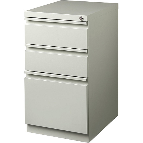 Lorell 20" Box/Box/File Mobile File Cabinet with Full-Width Pull 15" Width x 20" Depth x 27.8" Height - Letter - Security Lock, Recessed Handle, Ball-bearing Suspension - Light Gray - Steel - Recycled (LLR49522)
