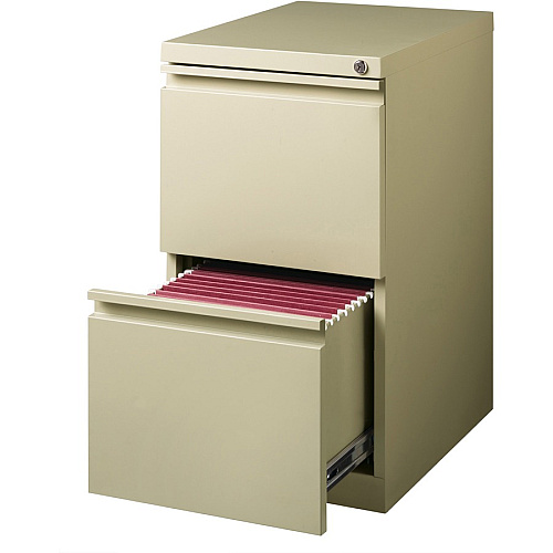 Lorell 20" File/File Mobile File Cabinet with Full-Width Pull 15" Width x 20" Depth x 27.8" Height - Letter - Recessed Handle, Ball-bearing Suspension, Security Lock - Putty - Steel - Recycled (LLR49523)