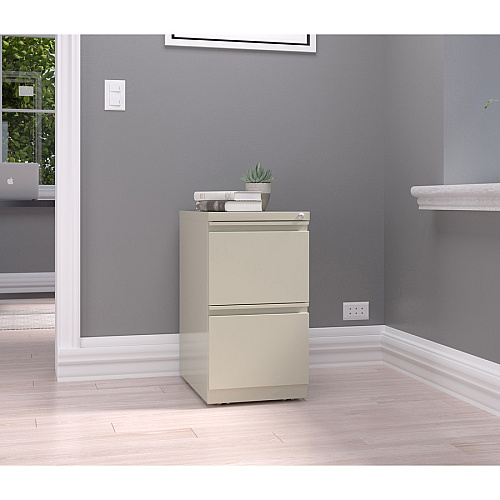 Lorell 20" File/File Mobile File Cabinet with Full-Width Pull 15" Width x 20" Depth x 27.8" Height - Letter - Recessed Handle, Ball-bearing Suspension, Security Lock - Putty - Steel - Recycled (LLR49523)
