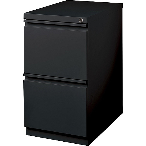 Lorell 20" File/File Mobile File Cabinet with Full-Width Pull 15" Width x 20" Depth x 27.8" Height - Letter - Security Lock, Ball-bearing Suspension, Recessed Handle - Black - Steel - Recycled (LLR49524)
