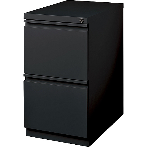 Lorell 20" File/File Mobile File Cabinet with Full-Width Pull 15" Width x 20" Depth x 27.8" Height - Letter - Security Lock, Ball-bearing Suspension, Recessed Handle - Black - Steel - Recycled (LLR49524)