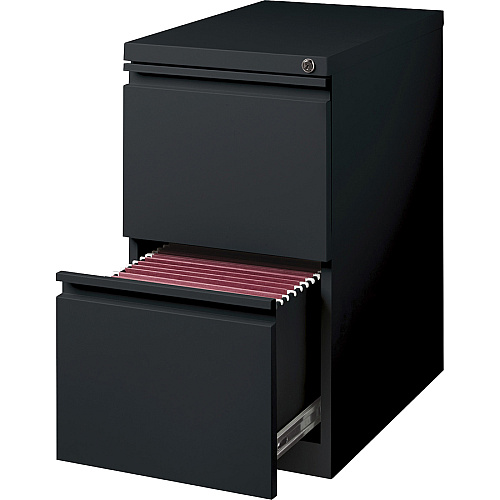 Lorell 20" File/File Mobile File Cabinet with Full-Width Pull 15" Width x 20" Depth x 27.8" Height - Letter - Security Lock, Ball-bearing Suspension, Recessed Handle - Black - Steel - Recycled (LLR49524)