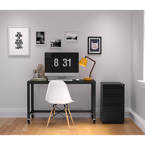 Lorell 23" Box/Box/File Mobile File Cabinet with Full-Width Pull 15" Width x 22.9" Depth x 27.8" Height - Letter - Vertical - Security Lock, Recessed Handle, Ball-bearing Suspension - Black - Steel - Recycled (LLR49527)