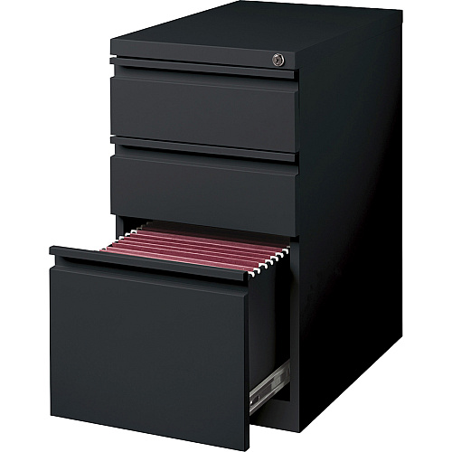 Lorell 23" Box/Box/File Mobile File Cabinet with Full-Width Pull 15" Width x 22.9" Depth x 27.8" Height - Letter - Vertical - Security Lock, Recessed Handle, Ball-bearing Suspension - Black - Steel - Recycled (LLR49527)