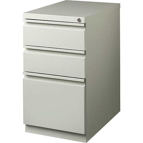 Lorell 23" Box/Box/File Mobile File Cabinet with Full-Width Pull 15" Width x 22.9" Depth x 27.8" Height - 3 x Drawer(s) for Box, File - Letter - Vertical - Ball-bearing Suspension, Security Lock, Recessed Handle - Light Gray - Steel - Recycled (LLR49528)