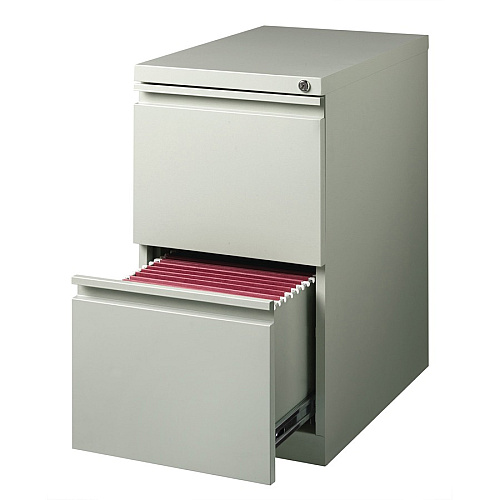 Lorell 23" File/File Mobile File Cabinet with Full-Width Pull 15" Width x 22.9" Depth x 27.8" Height - 2 x Drawer(s) for File - Letter - Vertical - Ball-bearing Suspension, Security Lock, Recessed Handle - Light Gray - Steel - Recycled (LLR49531)